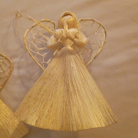 Lot of 3: Delicate Fragile Handmade Corn Husk Angel Christmas Ornaments - Picture 4 of 10